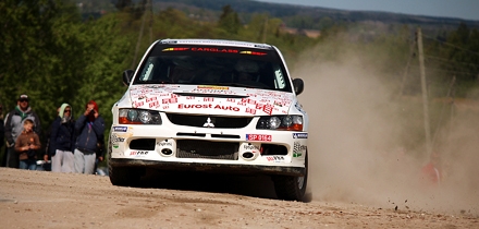 Rainer Aus ja Rein Jõessar mullusel Talsi rallil. Foto: Tarmo Leedis