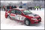 Läti rallipaar Ivars Vasaraudzis - Andris Šimkus Mitsubishi Lanceril. Foto: Janis Ziemelis